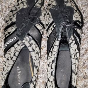 Vintage Coach Women's Black and Tan Patterned Sneakers